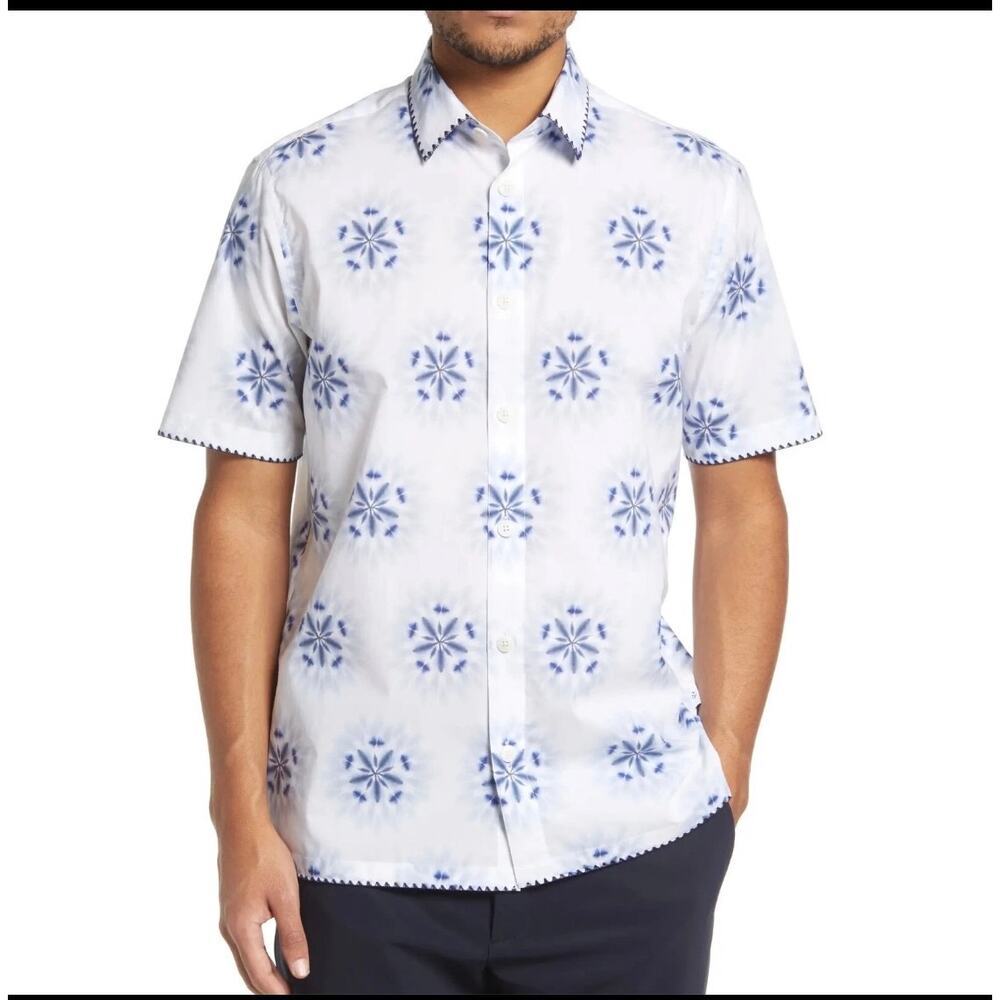 Ted Baker men's Paden floral button down short sleeve cotton shirt size US XL